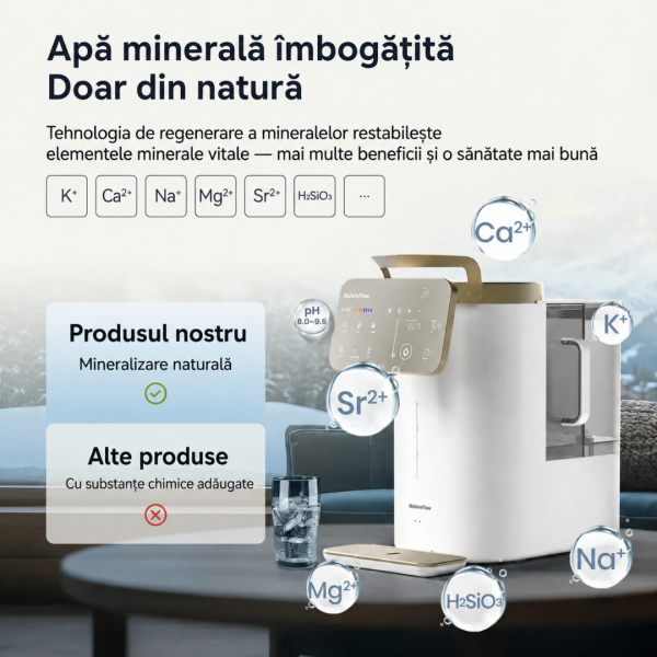 NatureFlow Y6 Ultra – Sistem alcalin de purificare a apei pentru casă, cu osmoză inversă RO, siliciu, apă caldă și rece